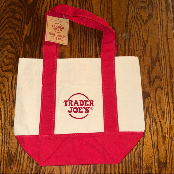 Trader Joe's Mini Canvas Tote Bag Set Of 4 Red Blue Green Yellow New - Picture 5 of 8